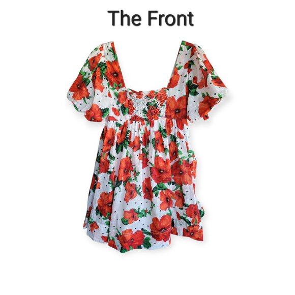 Anthropologie Maeve Square-Neck Poppy Print Smocked Babydoll Dress size XSP - Picture 3 of 12